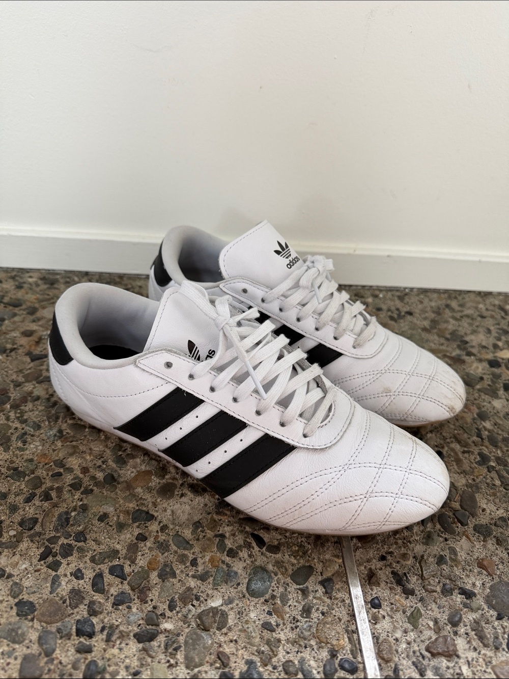 adidas women’s taekwondo White Sneakers with Black Three-Stripes